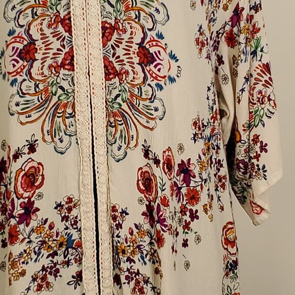 Bila Womens Duster Cardigan M/L Multicolor Floral Boho Kimono Gauze Flowy‎ - Picture 5 of 12